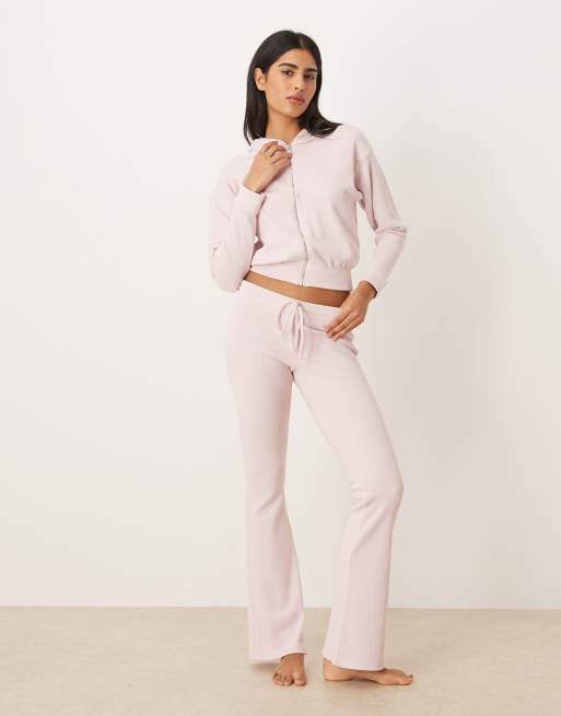 Gilly Hicks - Pantaloni a zampa a vita medio alta in piqué rosa in coordinato