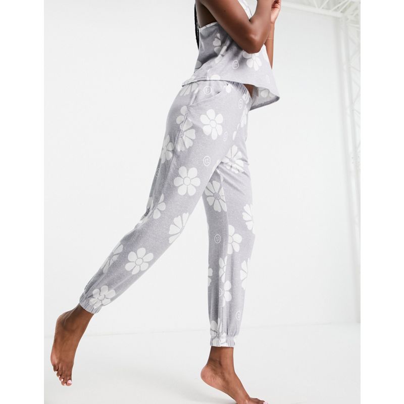 Donna Pigiami Gilly Hicks - Pantaloni del pigiama con gamba slim grigi a fiori in coordinato