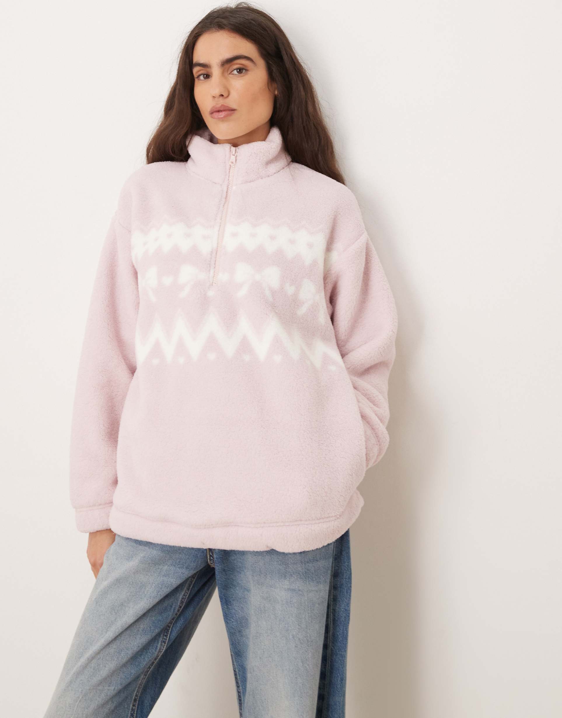 gilly hicks quarter zip teddy sweater in pink