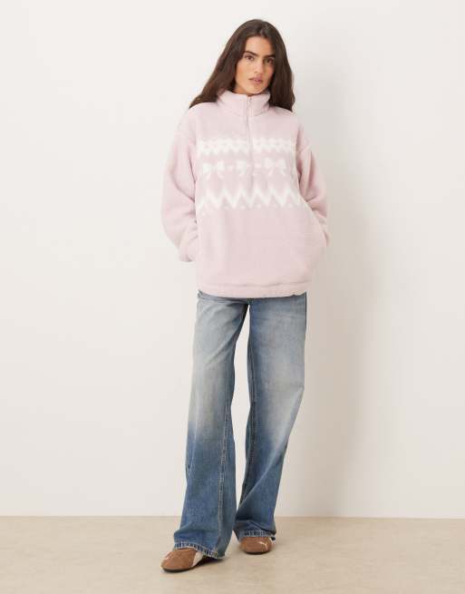 Gilly Hicks quarter zip teddy sweater in pink, 3 of 4