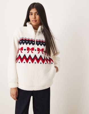 Hollister Gilly Hicks Quarter Zip Teddy Sweater In White
