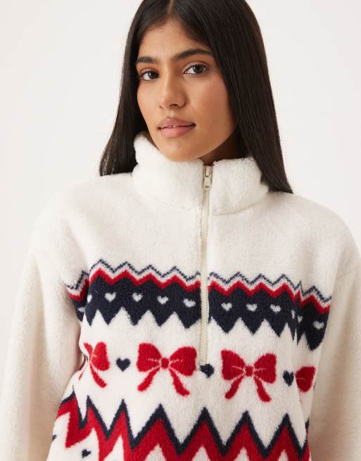 Gilly Hicks quarter zip teddy sweater in white, 2 of 4