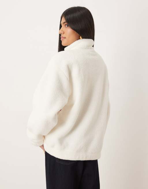Gilly Hicks quarter zip teddy sweater in white, 3 of 4