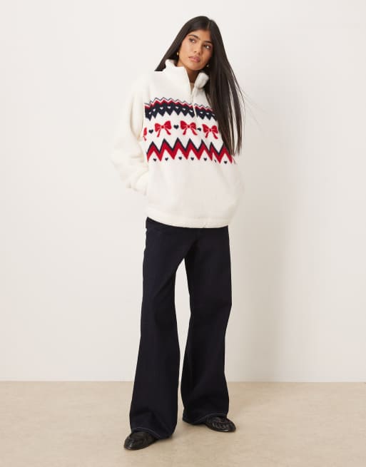 Gilly Hicks quarter zip teddy sweater in white, 4 of 4