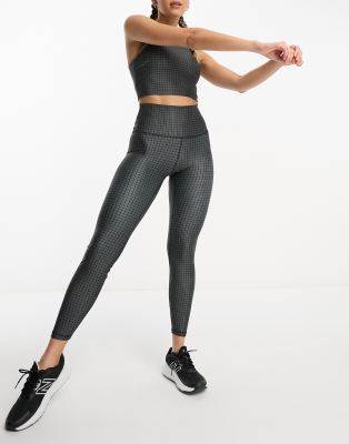 Gilly Hicks - Recharge - Leggings mit Markenlogo und kleinem Karomuster in Schwarz und Weiß-Black