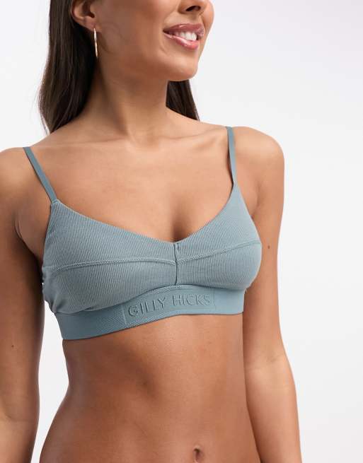 Gilly Hicks - Reggiseno a triangolo in cotone blu a coste con logo