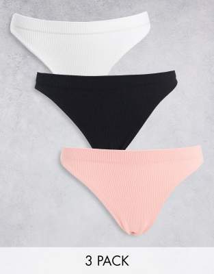 Multi Rib Seamless Thong 3 Pack