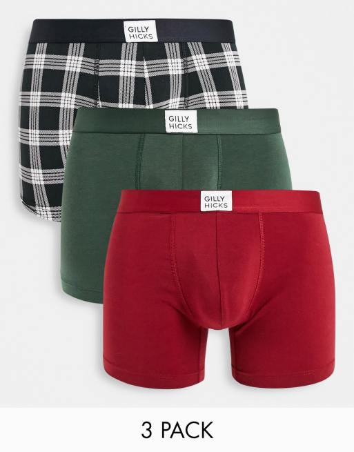 Gilly Hicks Set Van 3 Boxershorts In Groen Zwart Geruit En Rood Met