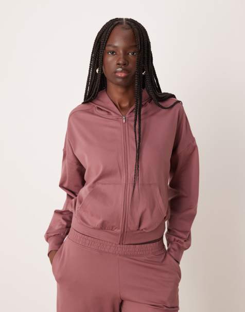 Gilly Hicks slouchy crop full zip hoodie co-ord in rose brown - view 1