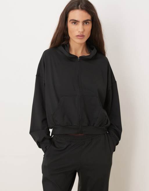 Gilly Hicks slouchy crop full zip hoodie in black - part of a set