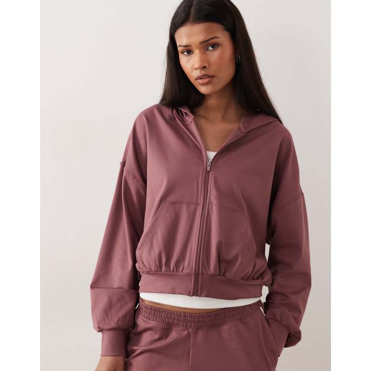 Gilly Hicks slouchy crop full zip hoodie in rose brown - part of a