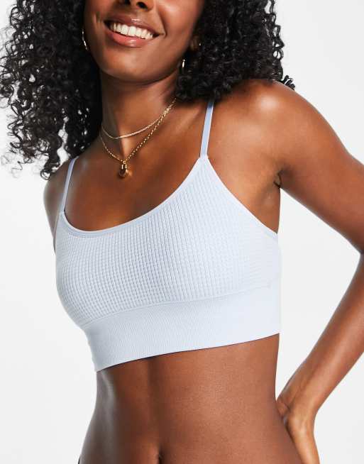 Gilly Hicks - Sømløs bralette med dyb, rund hals i blå vaffeltekstur