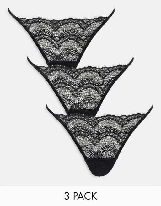 Gilly Hicks – Svarta underkläder i cheeky-modell med solfjäderformad spets, 3-pack