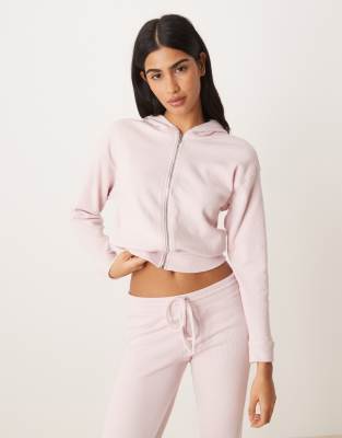 Gilly Hicks - Sweat à capuche d'ensemble à fermeture éclair en tissu gaufré - Rose XL