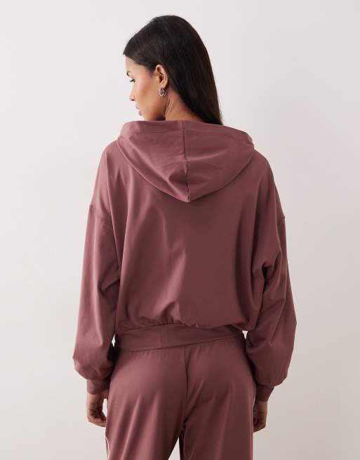 Gilly Hicks - Sweat à capuche d'ensemble court et ample à fermeture éclair - Marron rose, 2 de 4