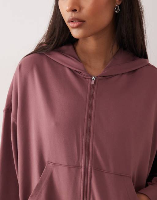 Gilly Hicks - Sweat à capuche d'ensemble court et ample à fermeture éclair - Marron rose, 4 de 4