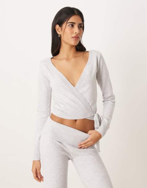 Gilly Hicks - Sweat d'ensemble multipositions coupe cache-cœur en maille confortable - Gris - view 1