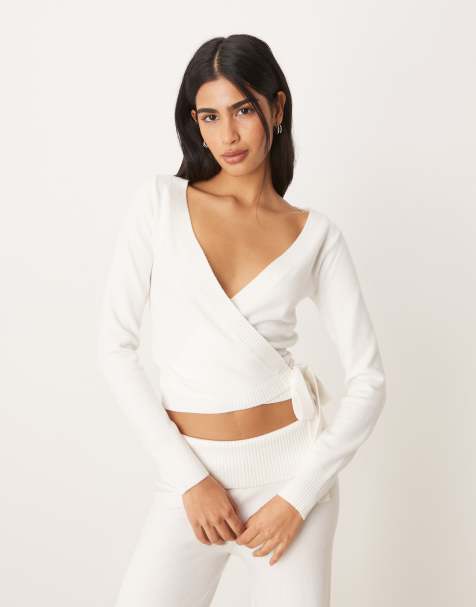 Gilly Hicks - Sweat d'ensemble multipositions effet croisé en maille douillette - Blanc - view 1