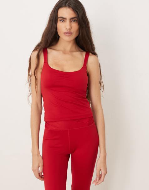 Gilly Hicks sweatheart tank top with built in bra co-ord in red - view 1