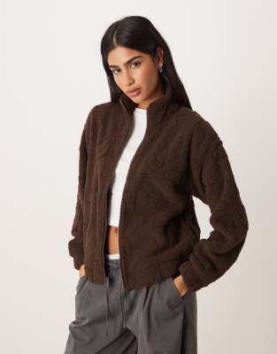 Gilly Hicks - Teddyfell-Sweatshirt in Braun mit durchgehendem Reißverschluss-Brown