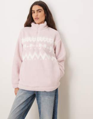 Gilly Hicks - Teddyfell-Sweatshirt in Rosa mit kurzem Reißverschluss