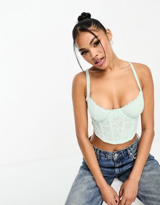 Gilly Hicks lace corset top in sage green  - ASOS Price Checker