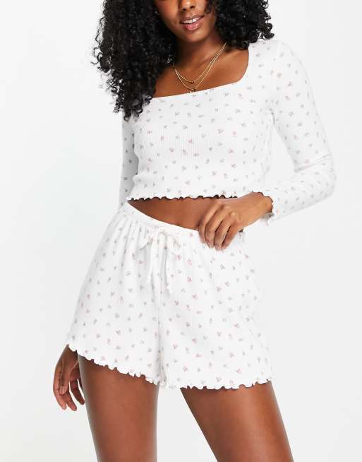 Gilly Hicks - Top del pigiama con scollo squadrato bianco a fiori in coordinato