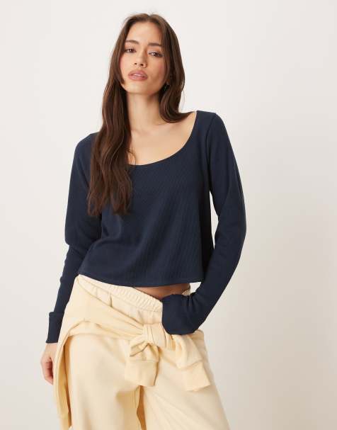 Gilly Hicks - Top gaufré à manches longues - Bleu marine - view 1