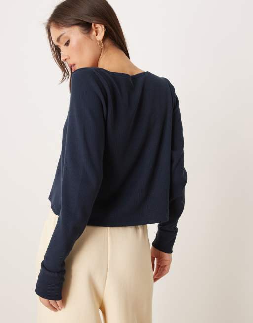 Gilly Hicks - Top met lange mouwen en wafelstructuur in marineblauw, 3 van 4