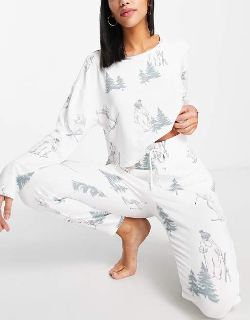 Gilly Hicks tree print pyjama bottoms in white (part of a set) 