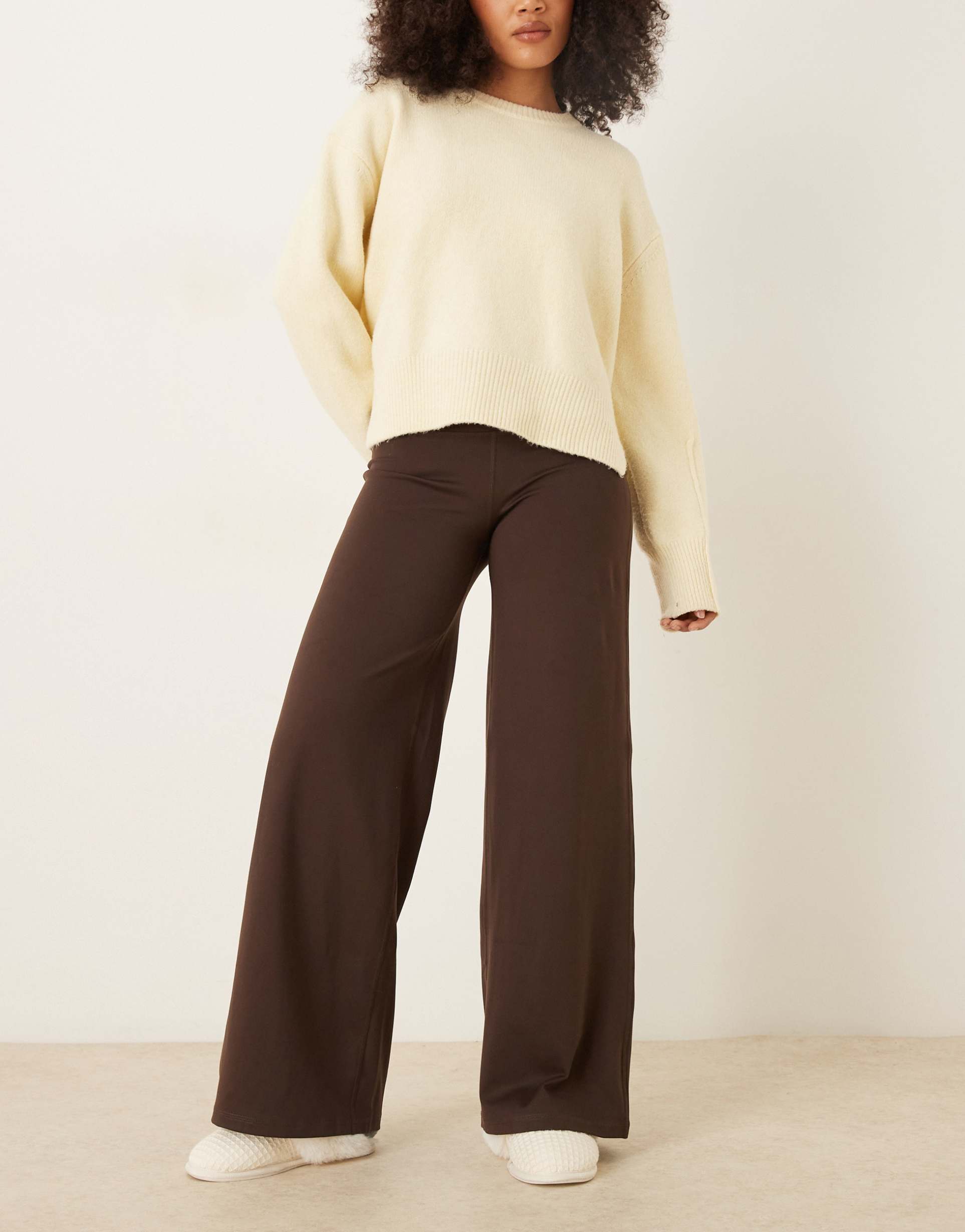 gilly hicks ultra high rise wide leg pants with internal back pocket in brown