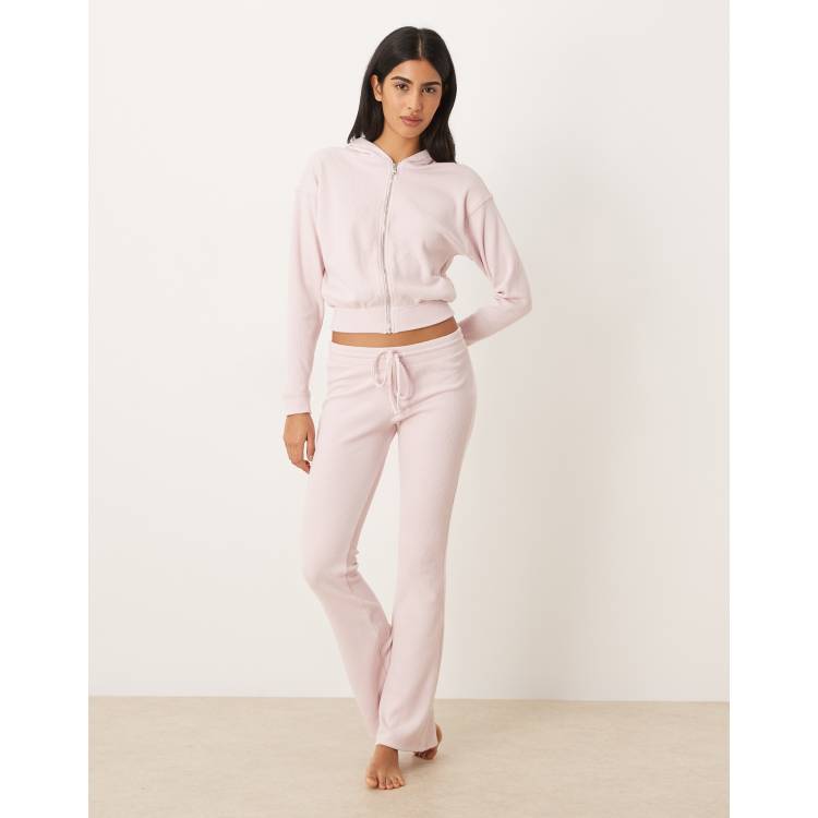 Gilly Hicks waffle hoodie & flared sweatpants set in pink | ASOS