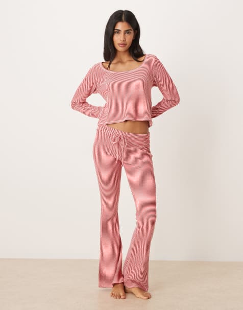 Gilly Hicks waffle long sleeve set in red stripe - view 1