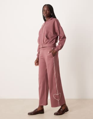 Gilly Hicks - Weite Jogginghose in Rosébraun mit herzförmiger Paspelierung, Kombiteil-Brown