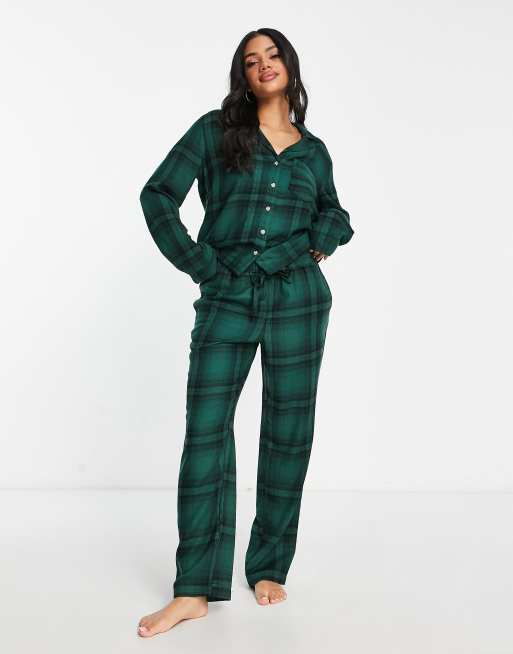 Gilly Hicks woven shirt and trousers flannel sleep set in green plaid