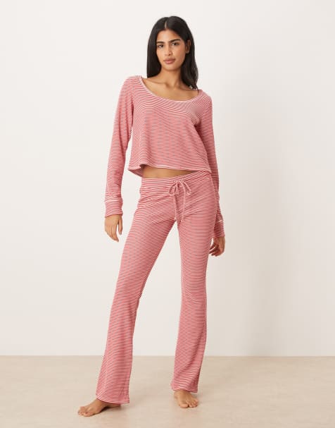 Gilly Hicks - Zachte flare-broek met halfhoge taille en rode strepen, deel van co-ord set - view 1