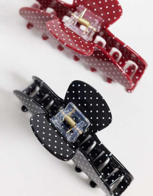 Gina Tricot 2 pack claw clips in black and burgundy polka dot, 3 of 3