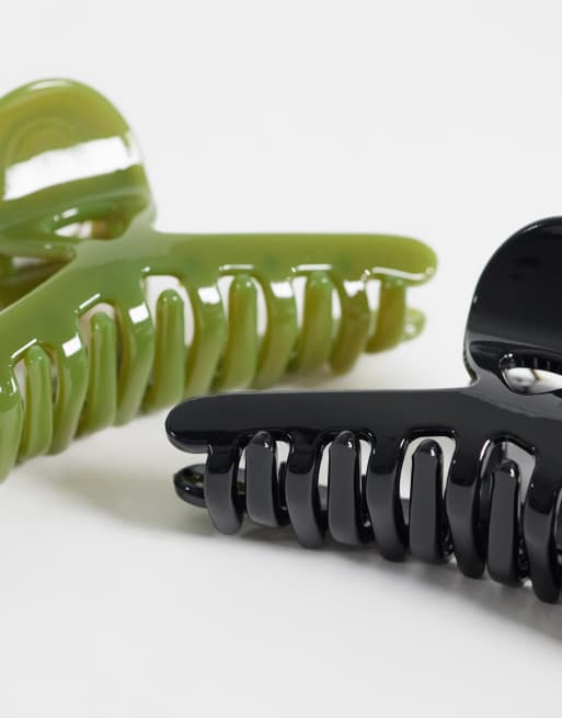 Gina Tricot 2 pack claw clips in black & green, 2 of 3