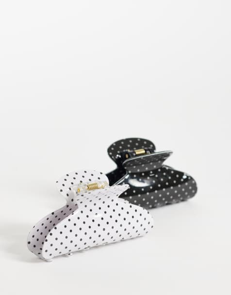 Gina Tricot 2-pack hair clips in black and white polka dot print - view 1