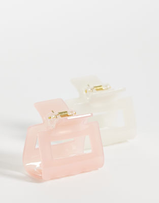 GINA TRICOT Gina Tricot 2-pack mini square hair clips in pink and white-Multi