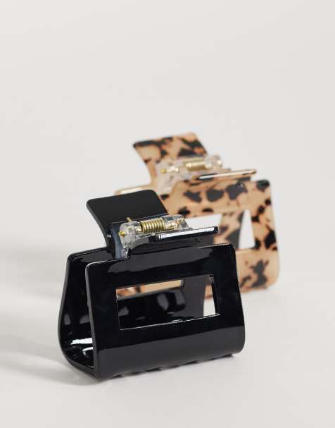 Gina Tricot 2-pack square mini claw clips in black and tortoise brown - view 1