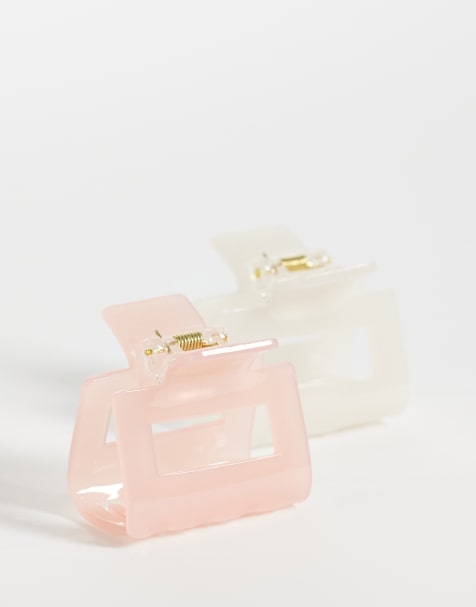 Gina Tricot 2-pack square mini claw clips in pink and white - view 1