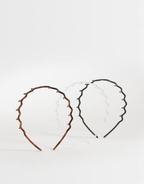 Gina Tricot 3-pack zig-zag hairbands in black, brown and clear  - view 1