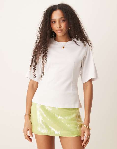 Gina Tricot - Aangesloten top met korte mouwen en ronde hals in wit - view 1
