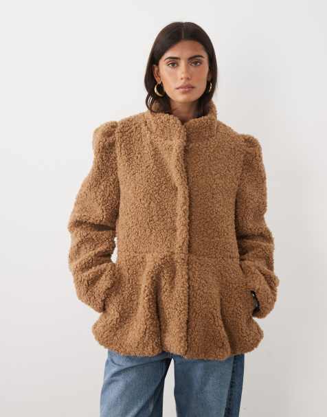 Gina Tricot - abrigo blazer estructurado de borreguito en camel - view 1