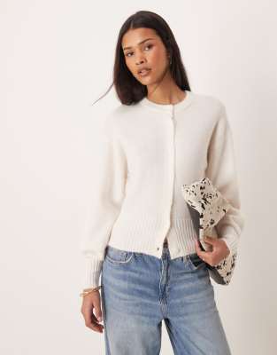Gina Tricot Alpaca And Wool Short Knit Cardigan In White