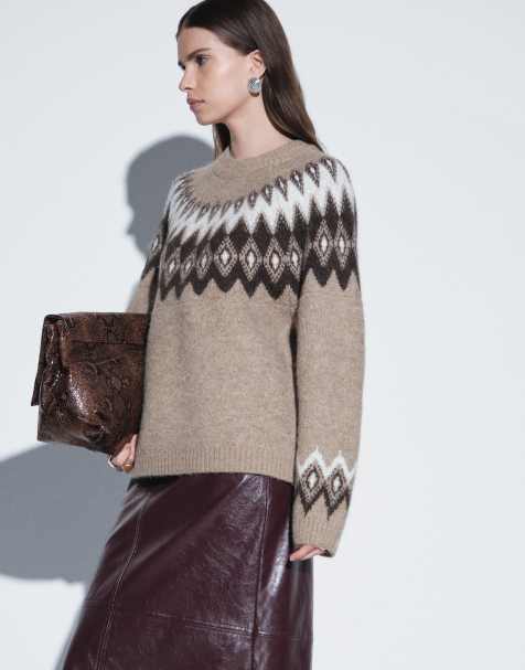 Gina Tricot alpaca jacquard fair isle stijl gebreide trui in nieuw camelbruin - view 1