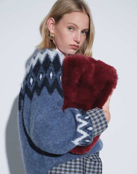 Gina Tricot alpaca jacquard fair isle style knitted jumper with wool in dark navy - view 1