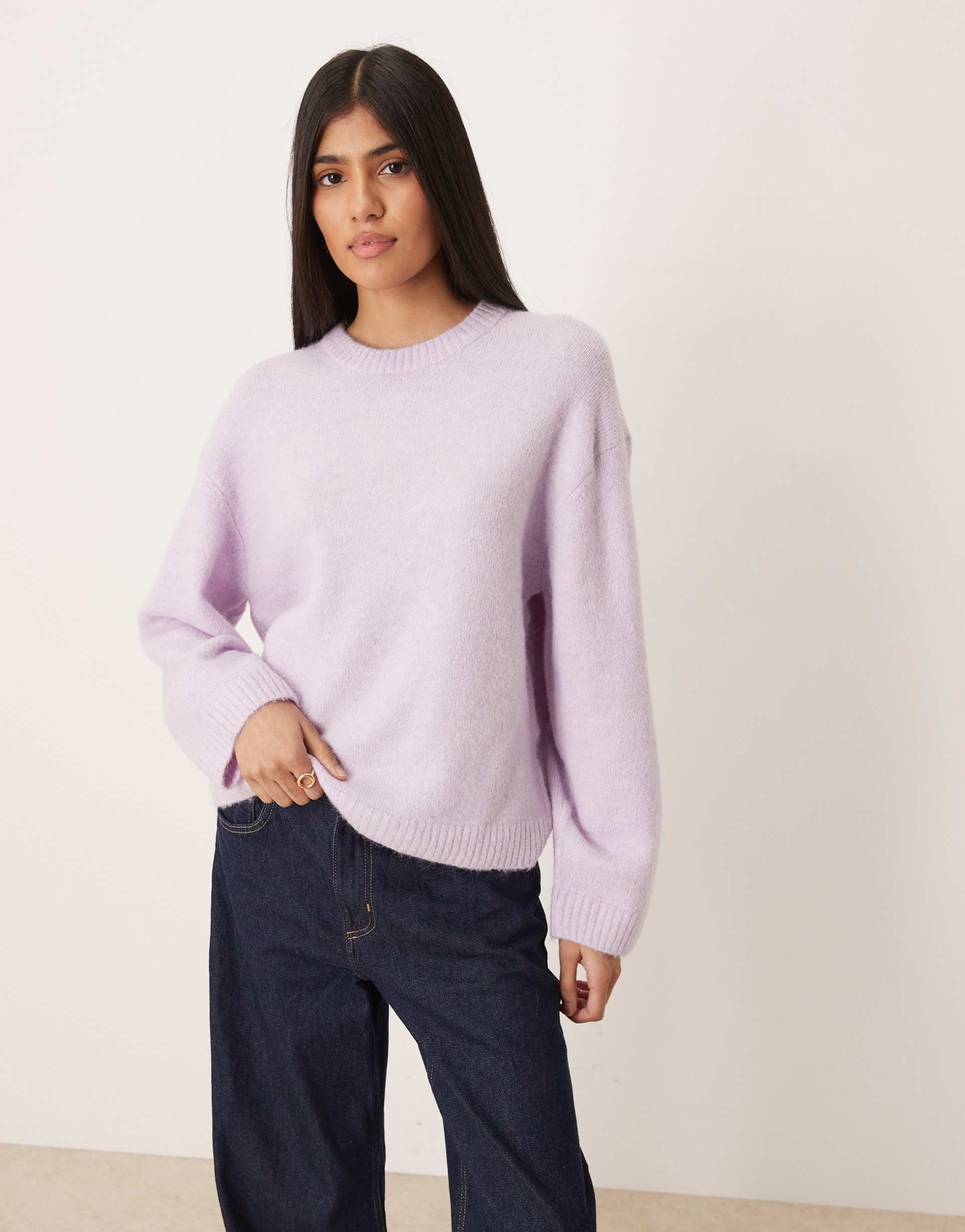gina tricot alpaca wool blend knit crew neck sweater in lilac purple