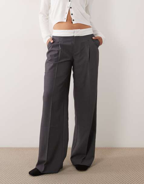 Gina Tricot Anzughose mit umgeschlagenem Bund und weitem Bein in Grau - view 1